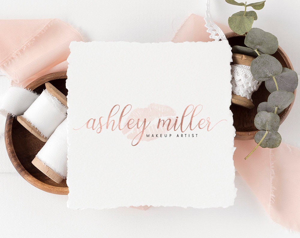 Ashley Miller | Premade Logo Design | Makeup Artist, Rose Gold, Lips, Salon