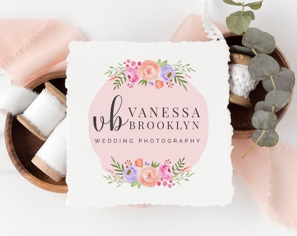 Vanessa Brooklyn | Premade Logo Design | Watercolor, Floral, Feminine, Pastel, Preppy