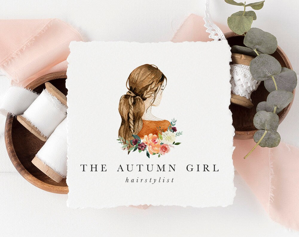 The Autumn Girl | Premade Logo Design | Woman, Hair, Floral, Farmhouse, Braid, Fashion