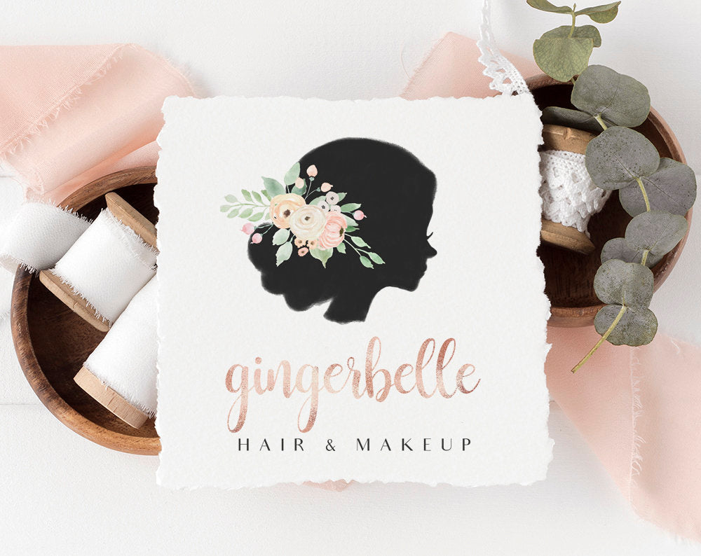 Gingerbelle | Premade Logo Design | Silhouette, Girl, Hair, Feminine, Floral, Pastel
