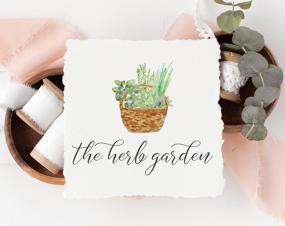 The Herb Garden | Premade Logo Design | Greenery, Basket, Nature, Food, Farmhouse