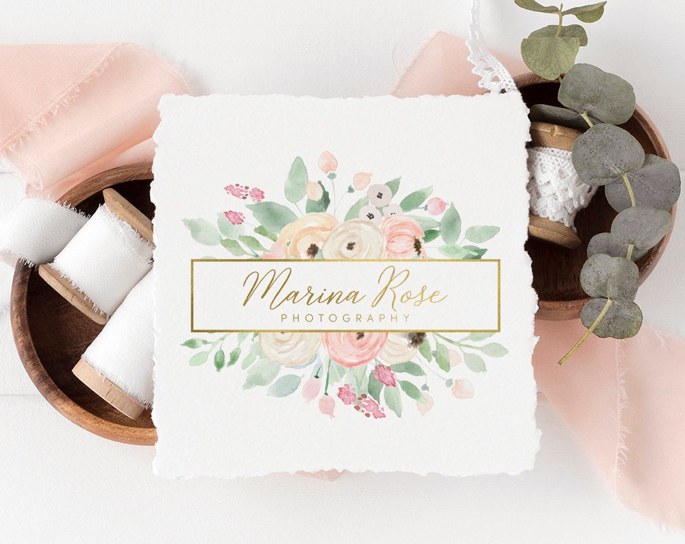 Marina Rose | Premade Logo Design | Floral, Gold Foil, Feminine, Pastel, Girly