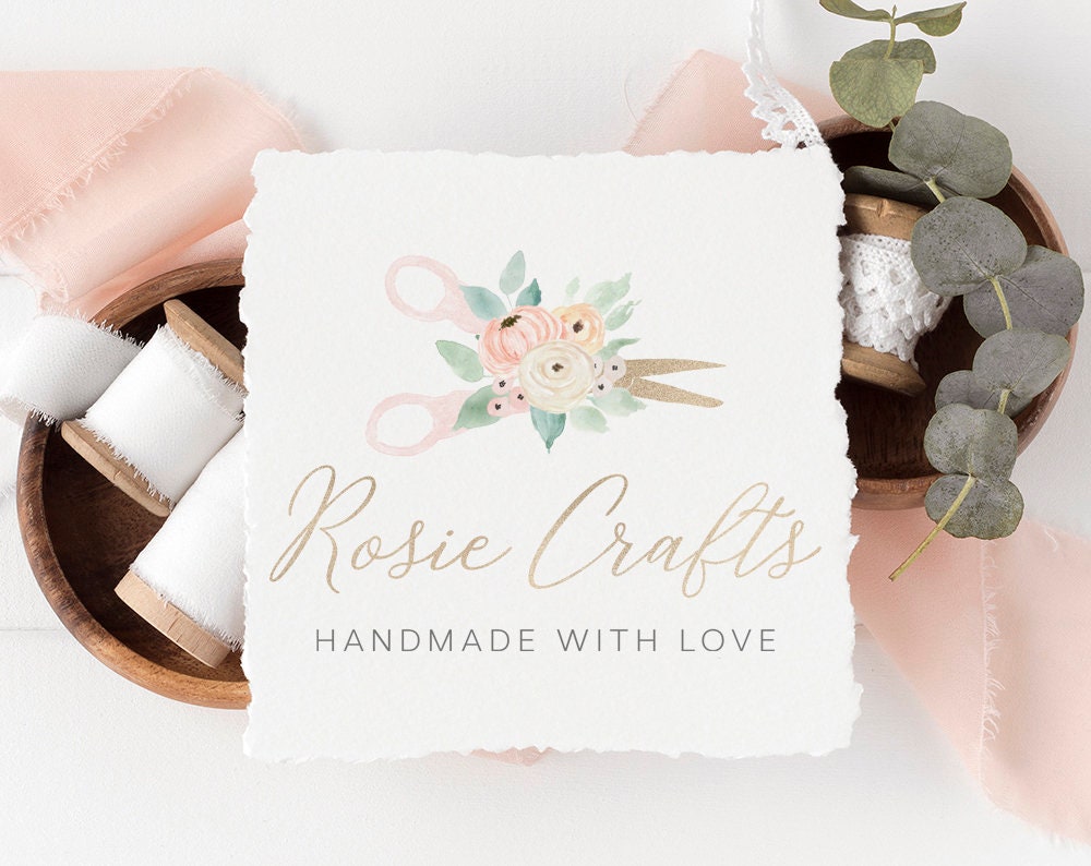 Rosie Crafts | Premade Logo Design | Scissors, Floral, Pastel, Craft, Feminine