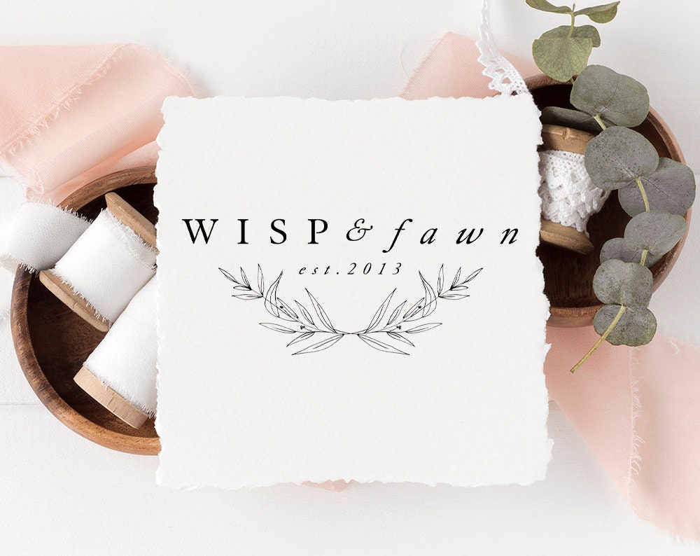 Wisp & Fawn | Premade Logo Design | Laurel, Rustic, Hand Drawn, Fine Art