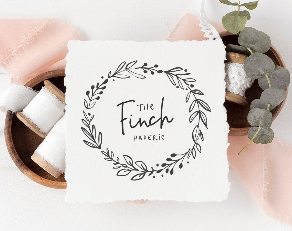 The Finch Paperie | Premade Logo Design | Hand Drawn, Wreath, Rustic, Botanical