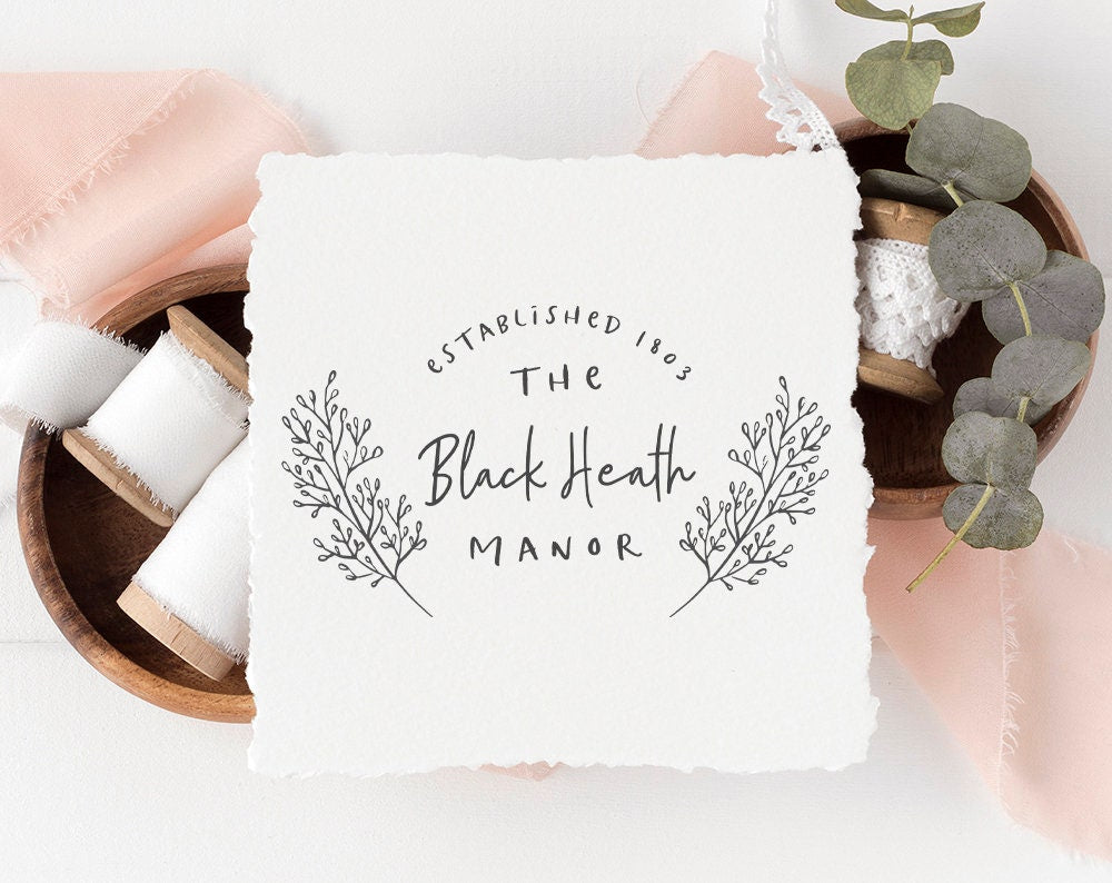 The Black Hearth Manor | Premade Logo Design | Farmhouse, Hand Drawn, Branch