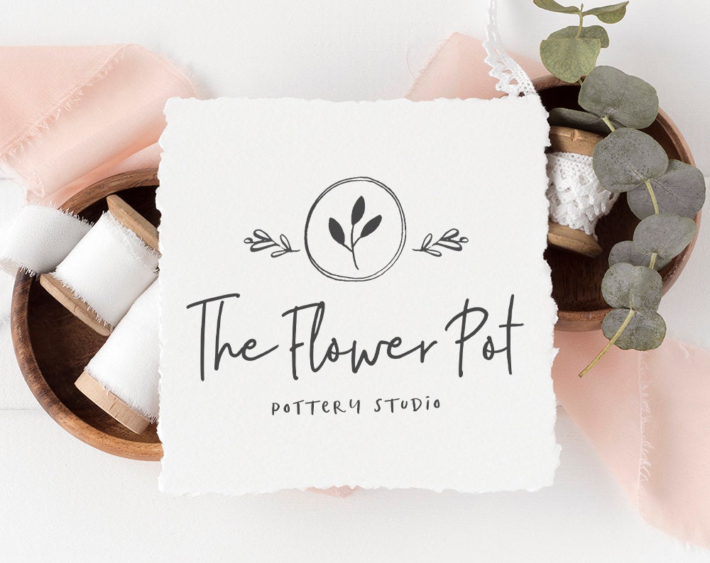 The Flower Pot | Premade Logo Design | Farmhouse, Rustic, Leaf, Hand Drawn