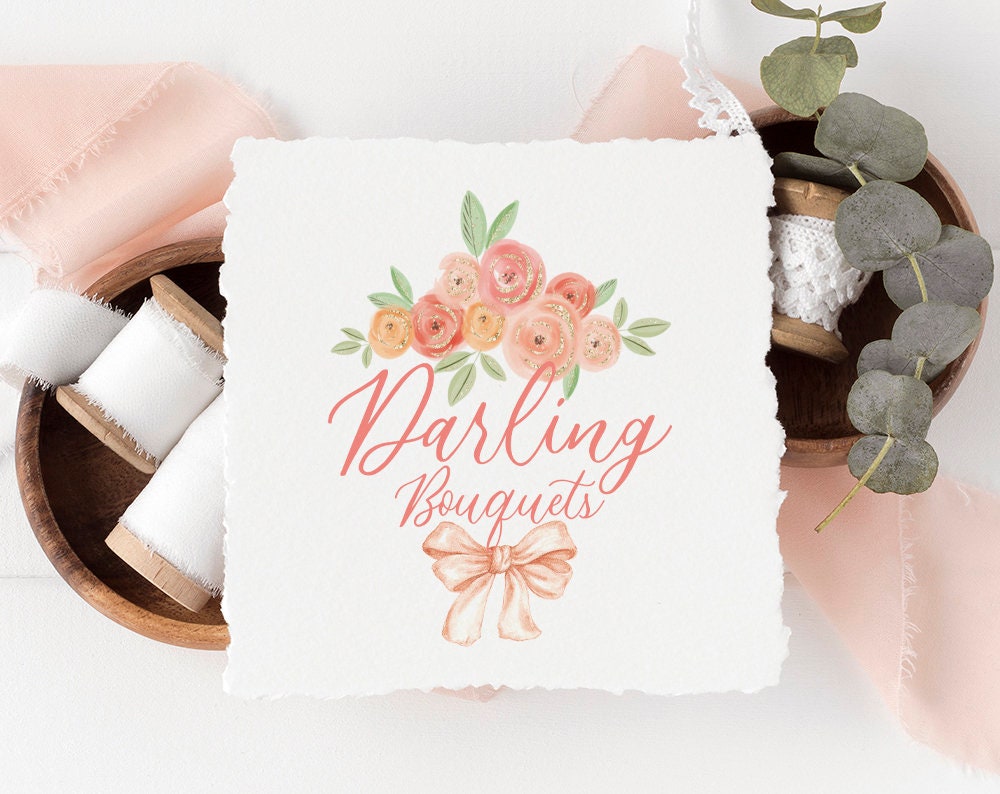 Darling Bouquets | Premade Logo Design | Watercolor Floral, Farmhouse, Romantic