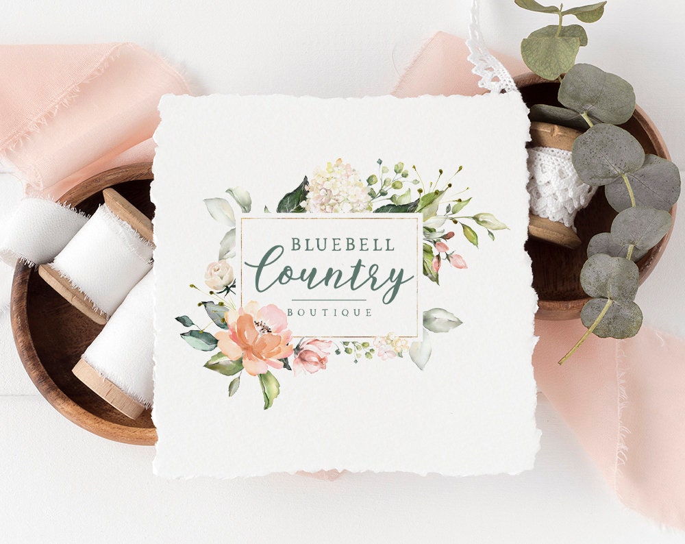 Bluebell Country | Premade Logo Design | Watercolor Floral, Bouquet, Farmhouse