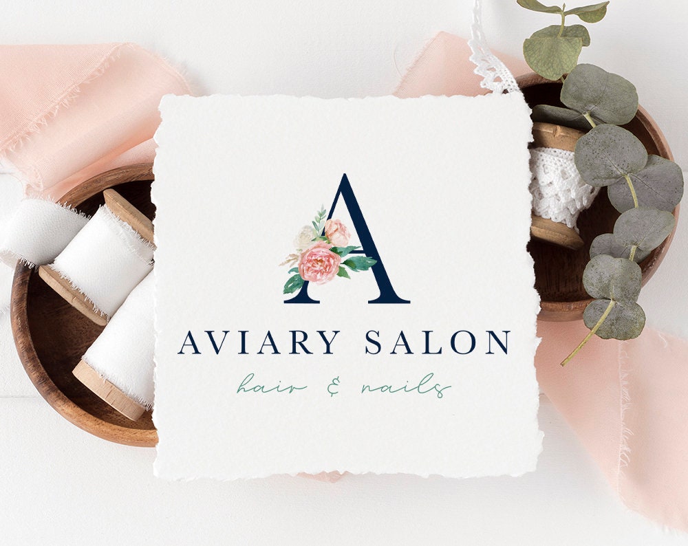 Aviary Salon | Premade Logo Design | Initial, Alphabet, Floral, Preppy, Monogram