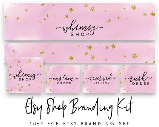 Whimsy | Etsy Shop Branding Kit | Magical, Glitter, Watercolor, Sparkle