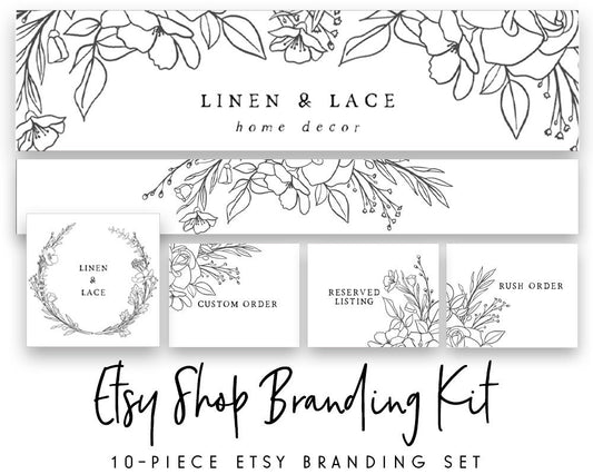 Linen & Lace | Etsy Shop Branding Kit | Farmhouse, Rustic, Line Art, Minimal
