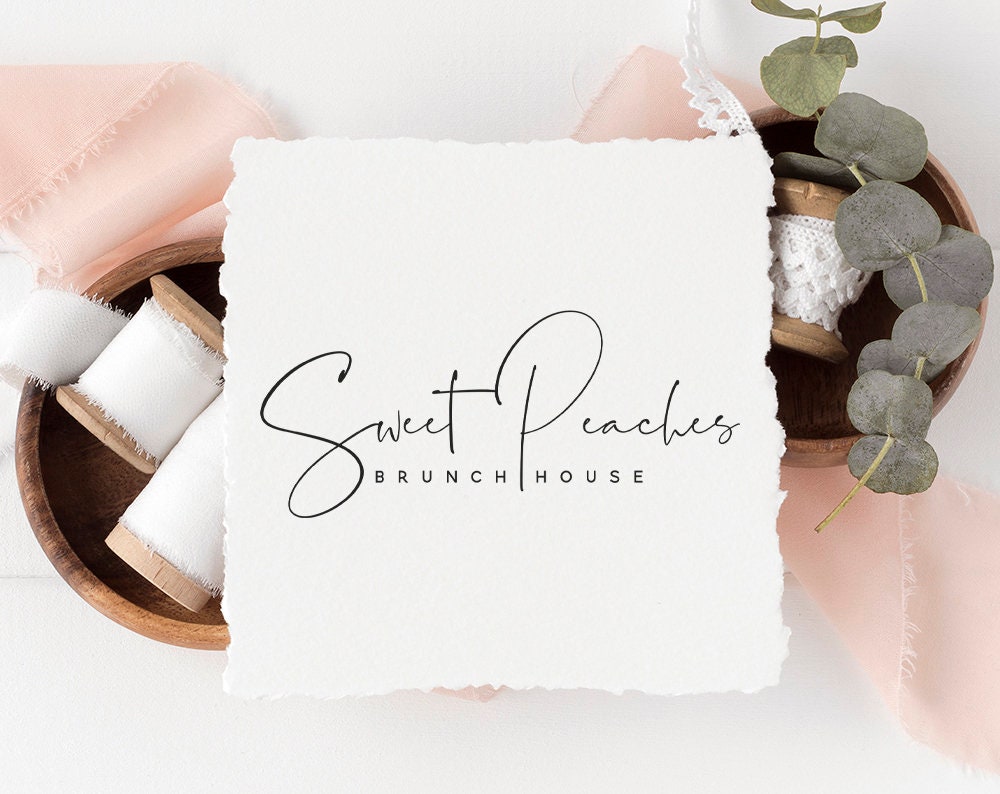 Sweet Peaches | Premade Logo Design | Handwritten, Boho, Script, Modern, Minimal