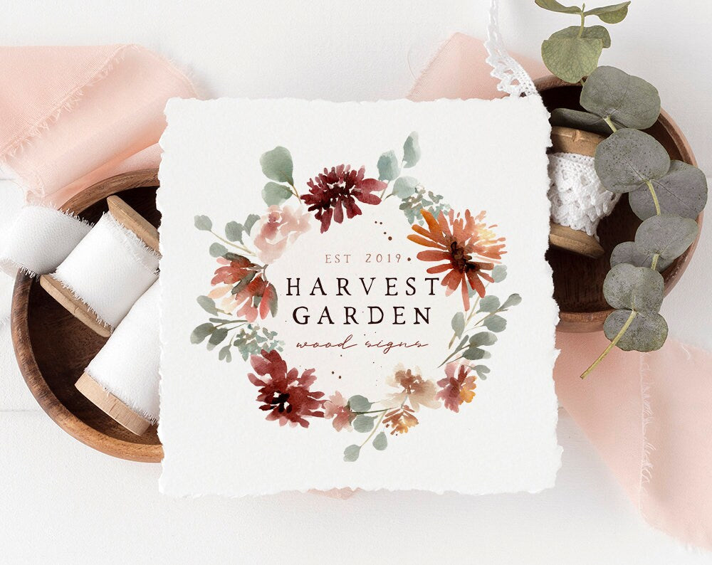 Harvest Garden | Premade Logo Design | Autumn, Watercolor Floral, Fall