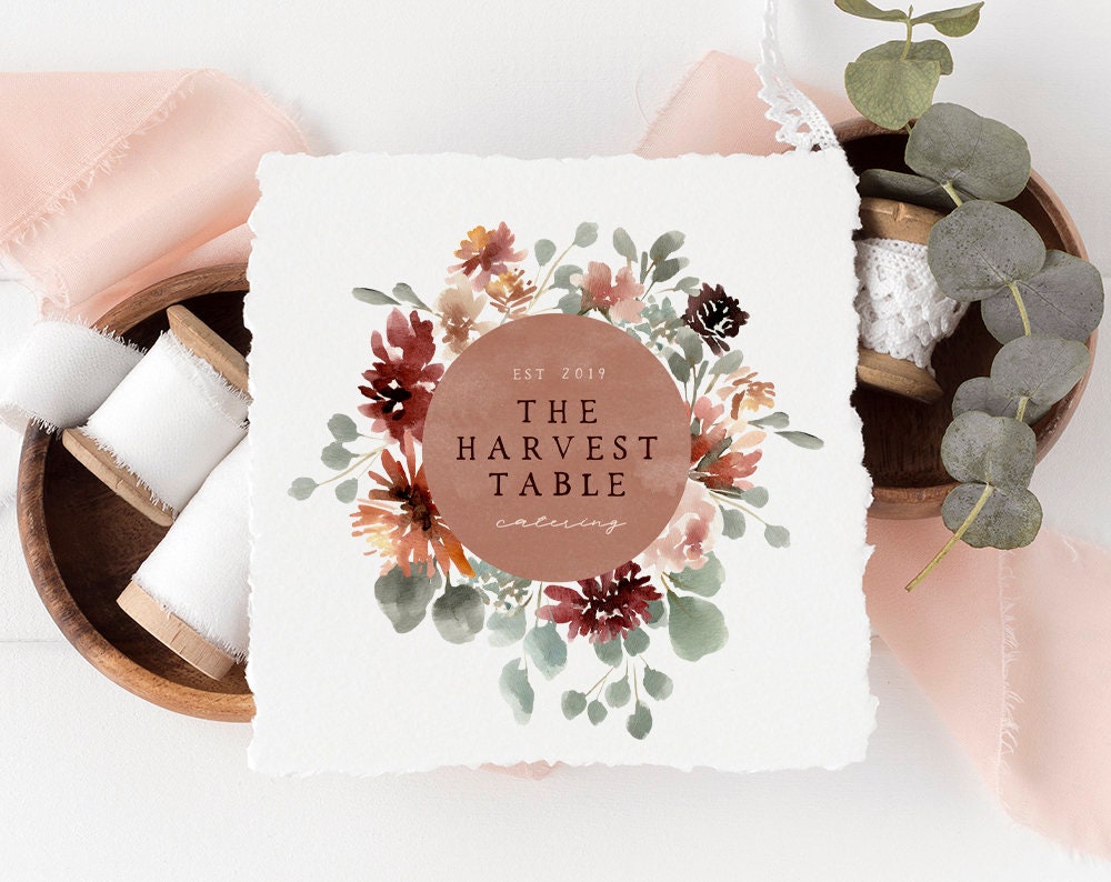 The Harvest Table | Premade Logo Design | Watercolor Floral, Wreath, Autumn, Fall