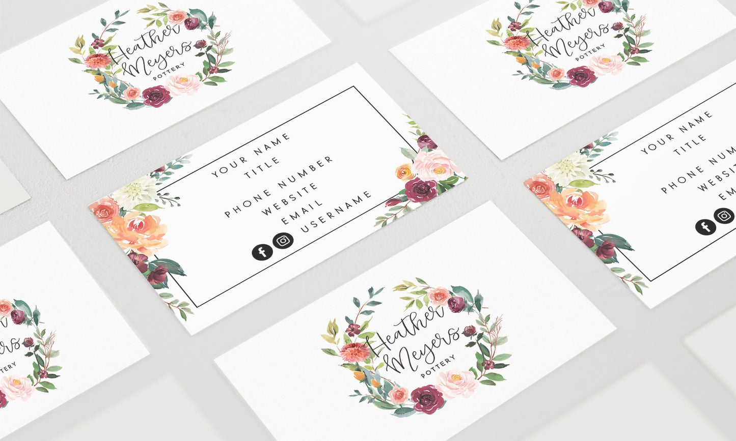 Heather Meyers | Premade Business Card Design | Floral Wreath, Autumn, Roses