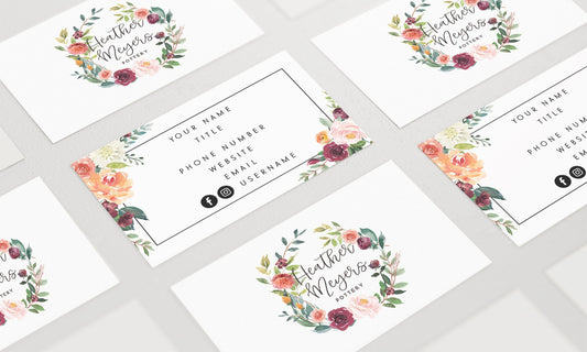 Heather Meyers | Premade Business Card Design | Floral Wreath, Autumn, Roses