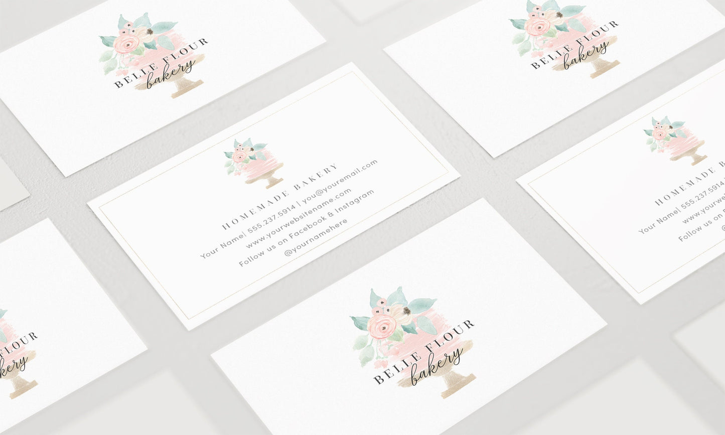 Belle Flour Bakery | Premade Business Card Design | Cake, Wedding, Floral