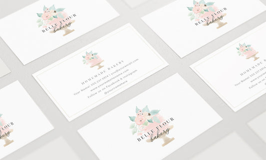 Belle Flour Bakery | Premade Business Card Design | Cake, Wedding, Floral