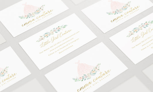 Emma Couture | Premade Business Card Design | Girly, Dress, Feminine, Floral, Fashion