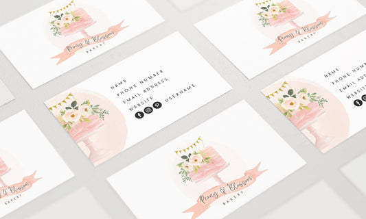 Peony & Blossoms | Premade Business Card Design | Pink Cake, Floral, Bakery