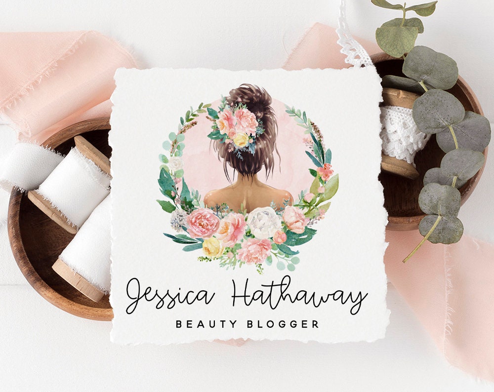 Jessica Hathaway | Premade Logo Design | Girl, Woman, Beauty, Messy Bun, Floral