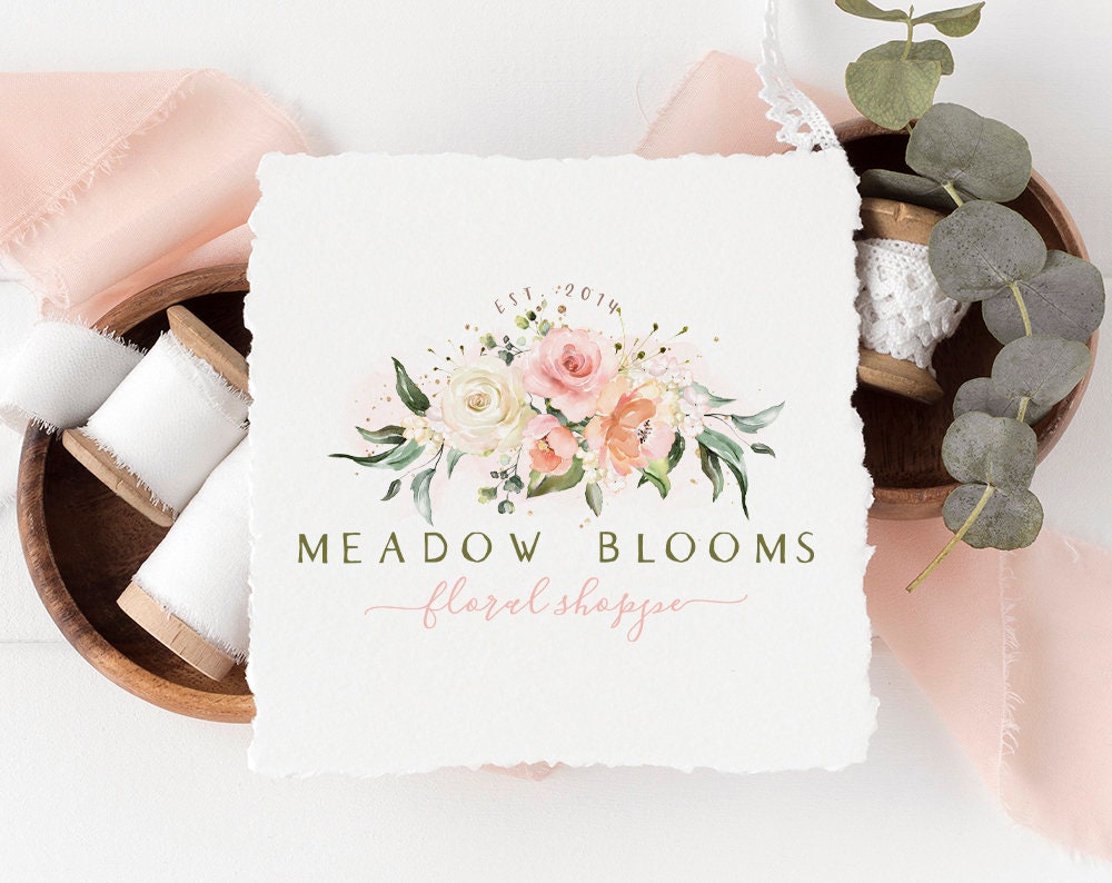 Meadow Blooms | Premade Logo Design | Watercolor Floral, Farmhouse, Wildflower, Pastel