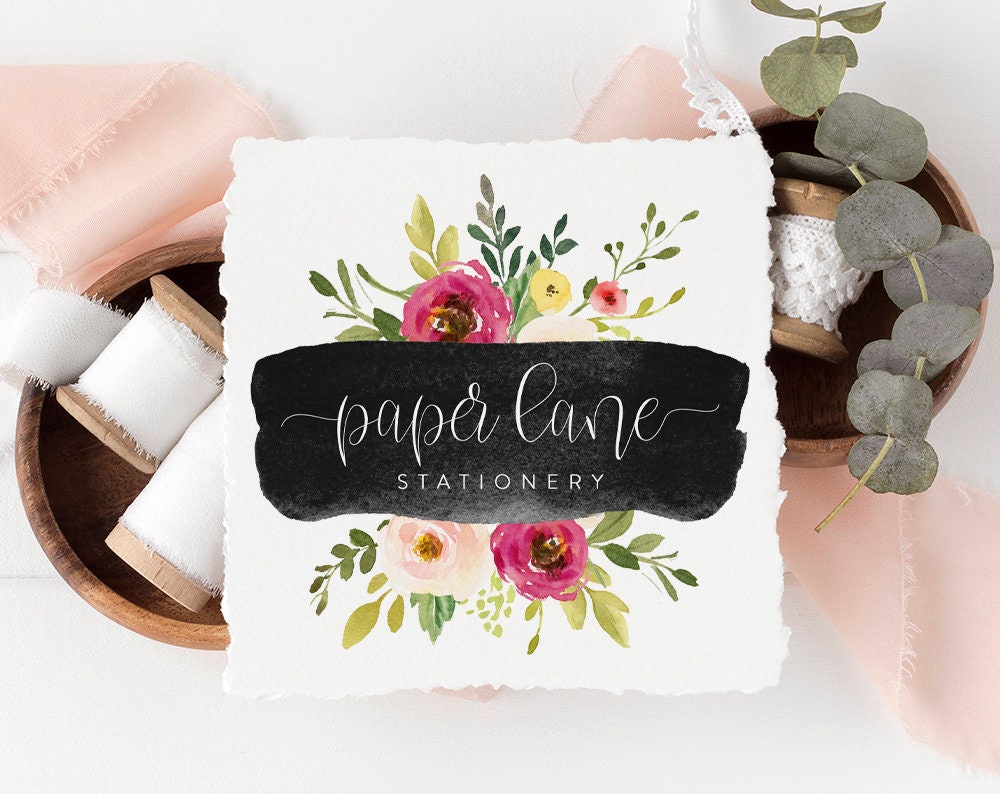 Paper Lane | Premade Logo Design | Watercolor Floral, Chalkboard, Garden, Bouquet