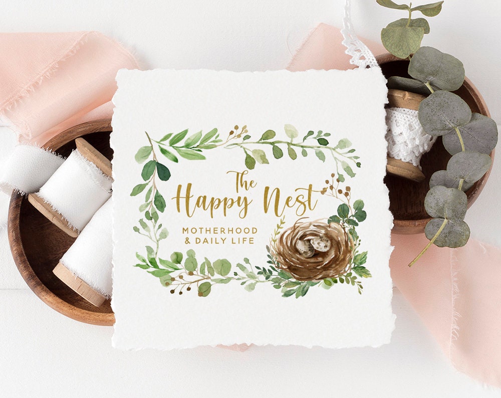 The Happy Nest | Premade Logo Design | Bird, Rustic, Farmhouse, Botanical