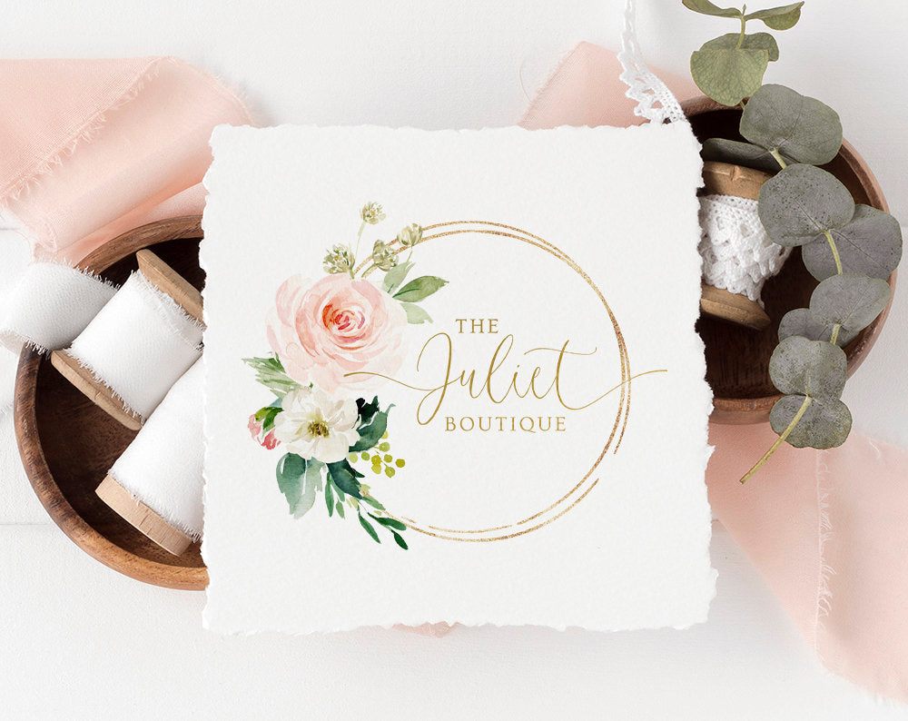 The Juliet Boutique | Premade Logo Design | Floral Bouquet, Gold Foil, Feminine