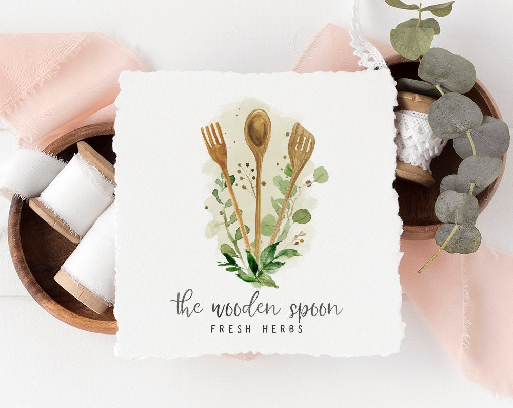 The Wooden Spoon | Premade Logo Design | Cutlery, Herb, Kitchen, Cooking, Chef