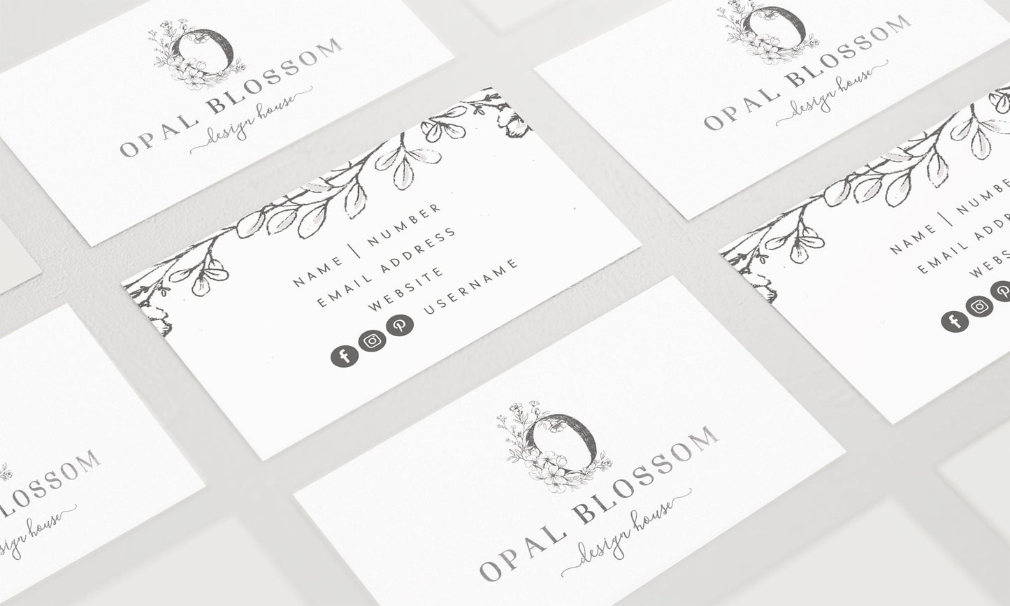 Opal Blossom | Premade Business Card Design | Fine Art, Farmhouse, Hand Drawn