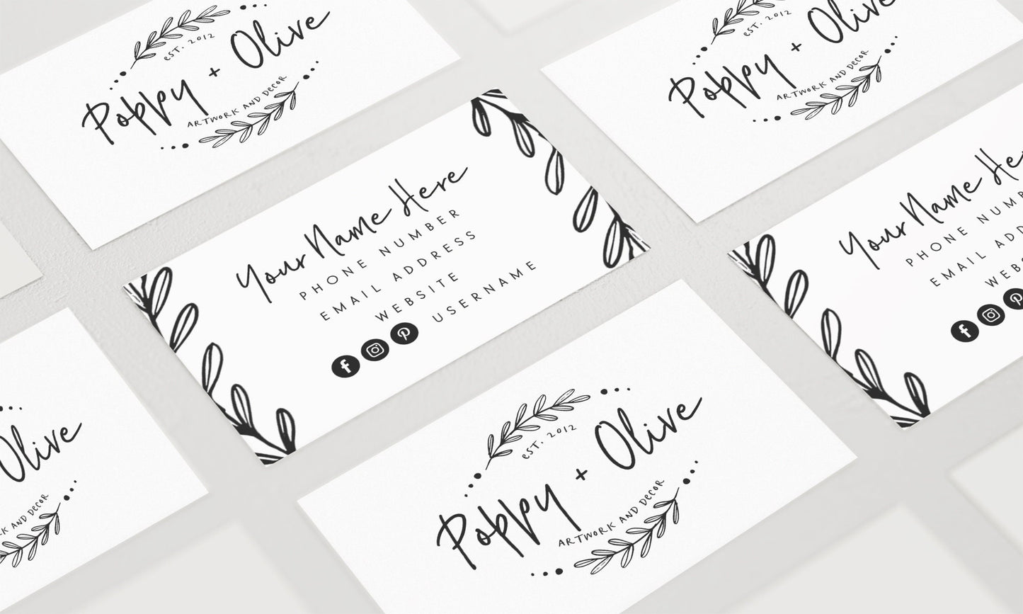 Poppy + Olive | Premade Business Card Design | Hand Drawn, Farmhouse, Botanical