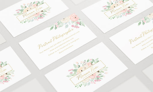 Marina Rose | Premade Business Card Design | Feminine, Pastel, Floral Frame