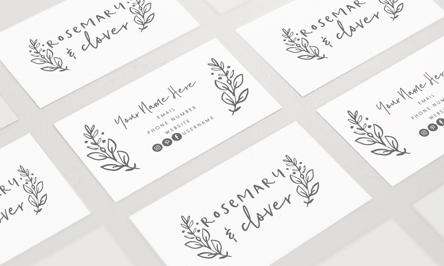 Rosemary & Clover | Premade Business Card Design | Hand Drawn, Farmhouse, Laurel