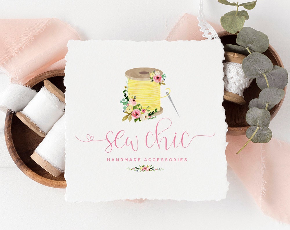 Sew Chic | Premade Logo Design | Thread, Spool, Needle, Sewing, Embroidery, Floral