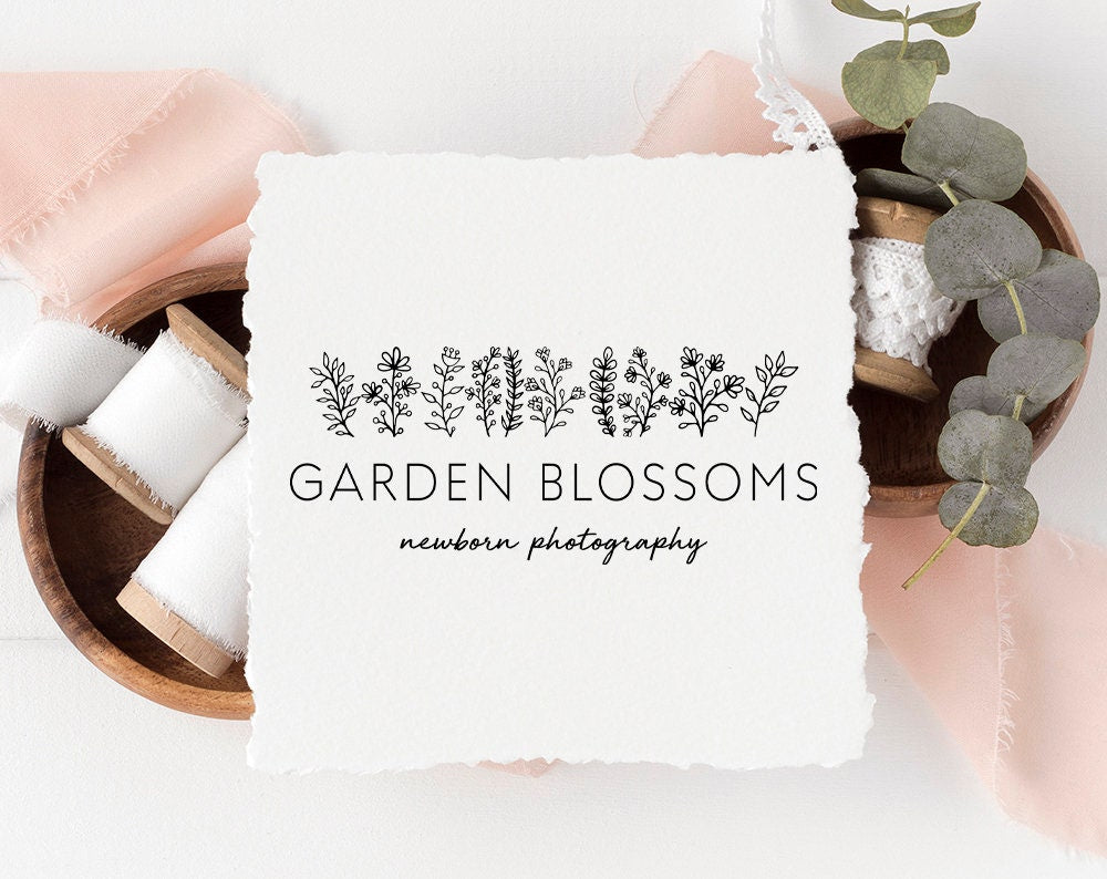 Garden Blossoms | Premade Logo Design | Wildflower, Hand Drawn, Farmhouse, Line Art