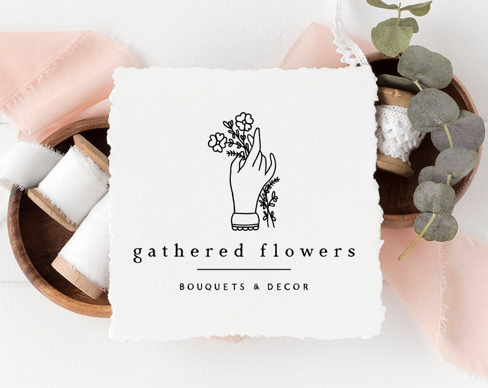 Gathered Flowers | Premade Logo Design | Line Art, Botanical, Floral, Hand, Rustic