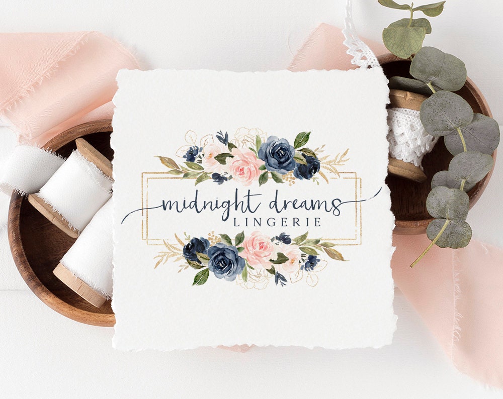 Midnight Dreams | Premade Logo Design | Watercolor Floral, Geometric, Florist, Farmhouse