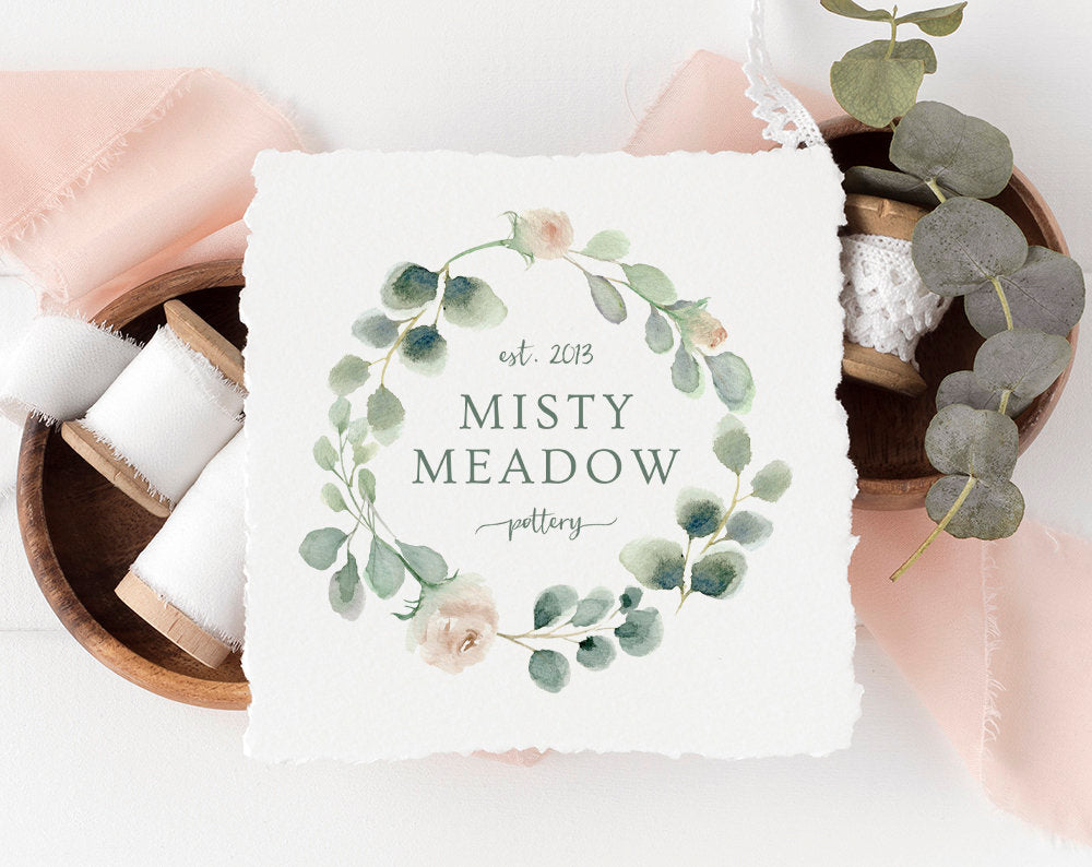 Misty Meadow | Premade Logo Design | Wreath, Botanical, Eucalyptus, Farmhouse