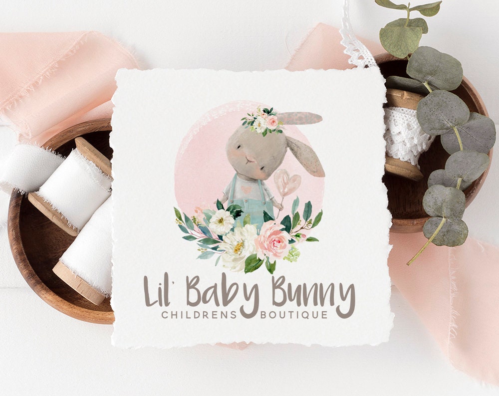 Lil' Baby Bunny | Premade Logo Design | Childrens, Kids, Watercolor