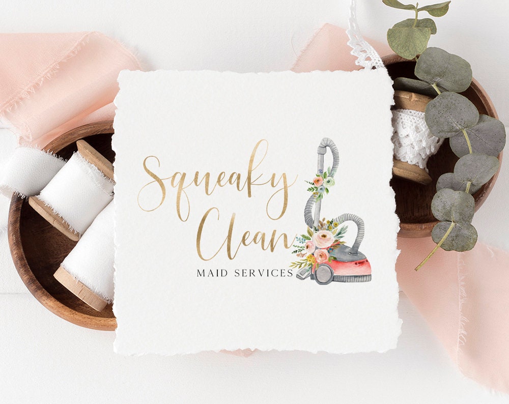 Squeaky Clean | Premade Logo Design | Cleaning, Vacuum, Maid, Home, Floral