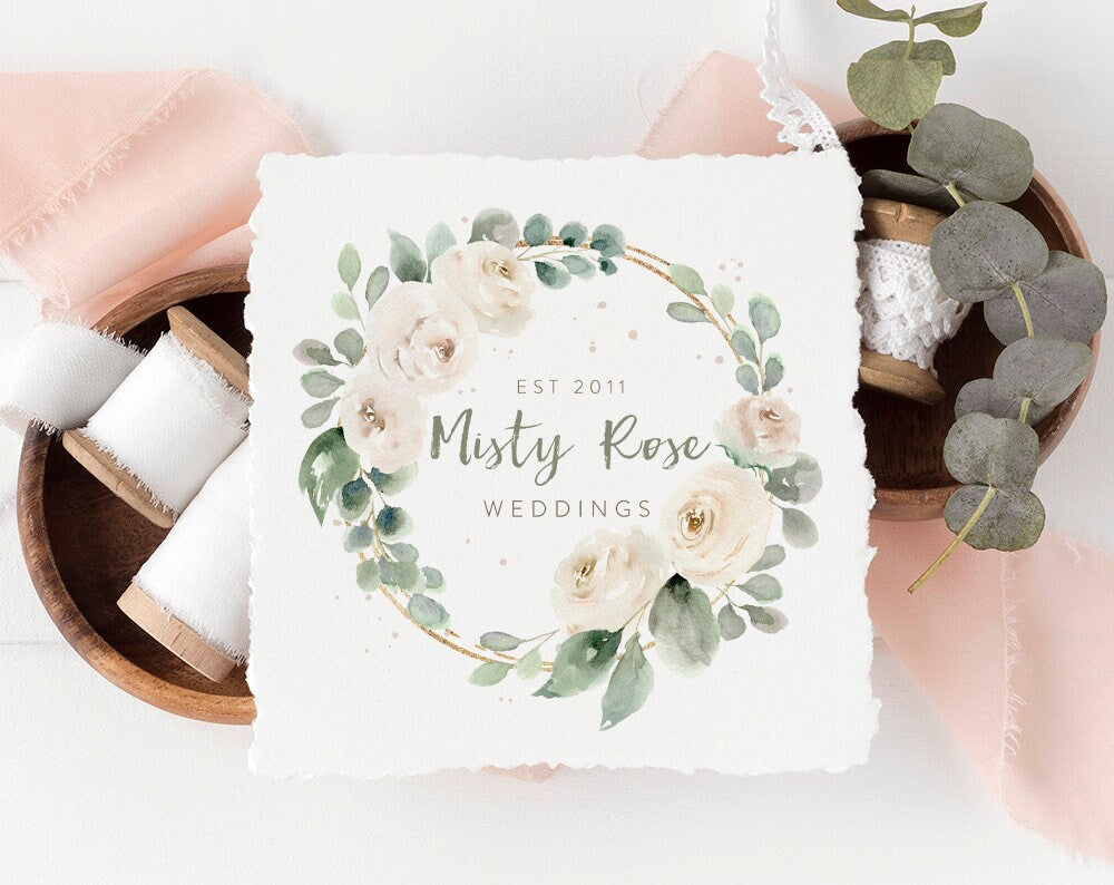 Misty Rose | Premade Logo Design | Watercolor Floral, Farmhouse, Eucalyptus Wreath