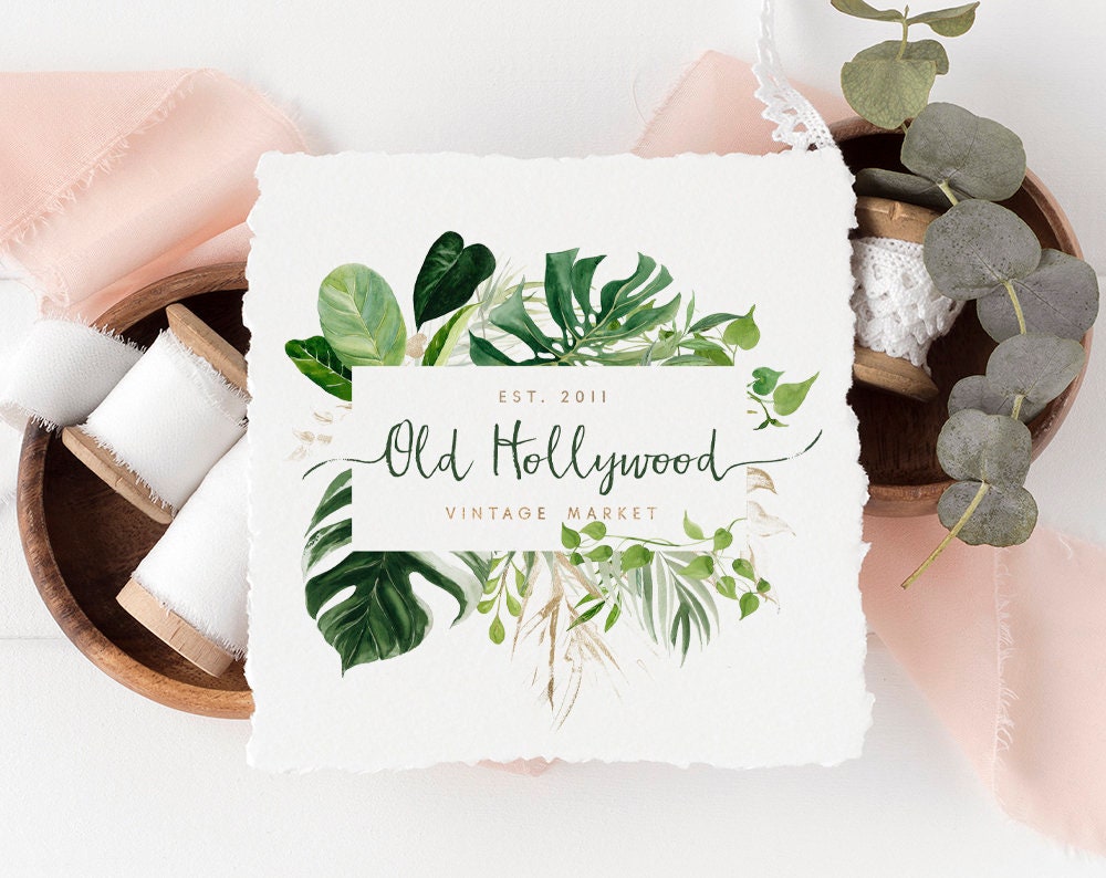 Old Hollywood | Premade Logo Design | Palm Frond, Botanical, Greenery, Leaf Frame
