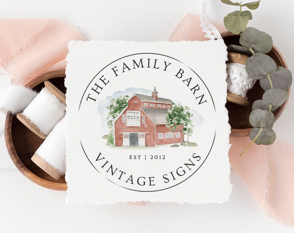 The Family Barn | Premade Logo Design | Red Barn, Farm, Watercolor, Farmhouse, Rustic