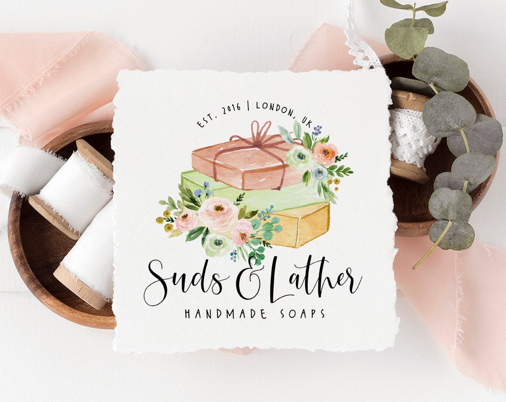 Suds & Lather | Premade Logo Design | Soap, Spa, Bath, Skincare, Floral, Beauty