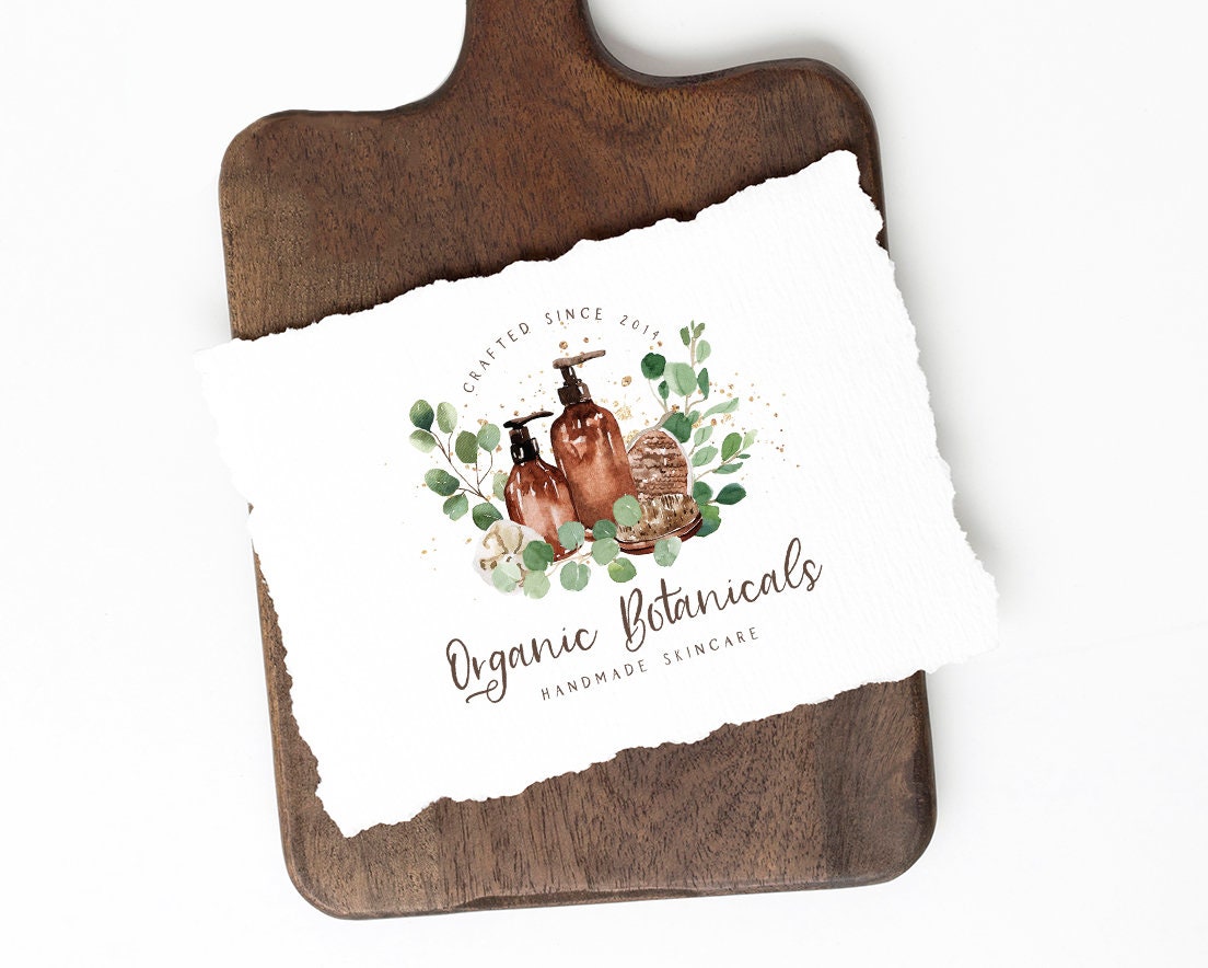 Organic Botanicals | Premade Logo Design | Amber Bottles, Skincare, Soap, Bath, Spa