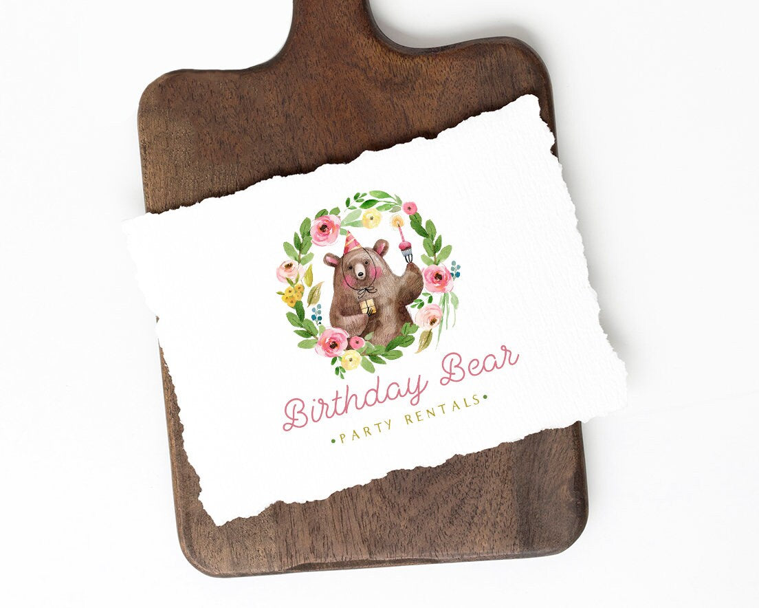 Birthday Bear | Premade Logo Design | Party, Whimsical, Children's