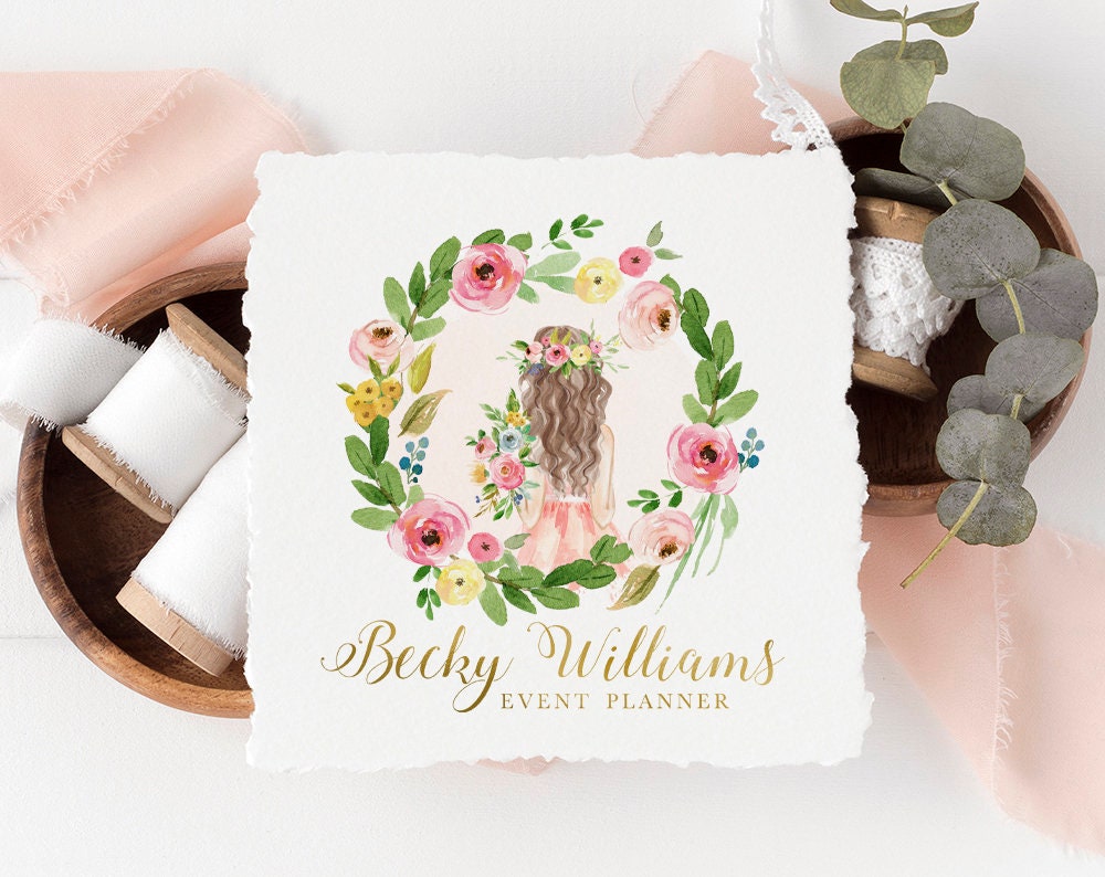 Becky Williams | Premade Logo Design | Girl, Woman, Floral Wreath, Wedding, Hair Stylist