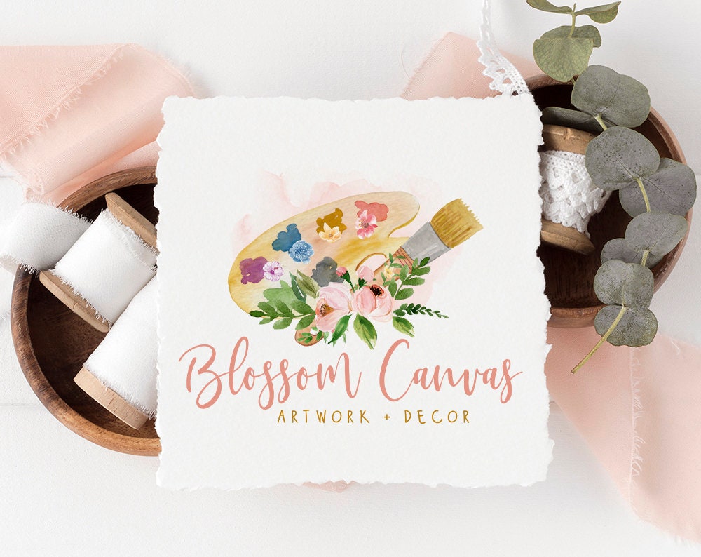 Blossom Canvas | Premade Logo Design | Brush, Paint Palette, Artist, Craft, Floral